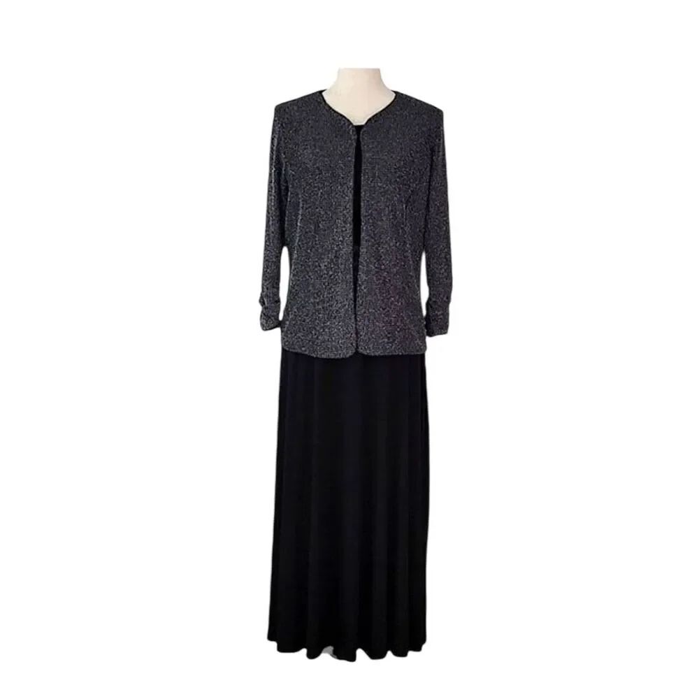 Jessica Howard Black Shimmer Ruched Special Occasion Dress With Jacket Size 12